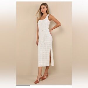 BRAND NEW Lulus Sunshine Babe Ivory Knit Midi Sweater Dress - M
